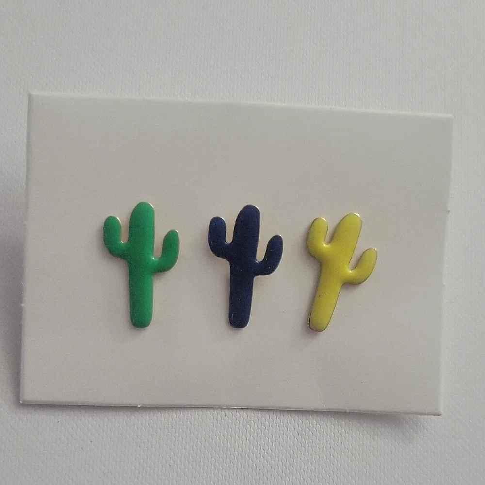 Green and Blue Cactus Brooch Set